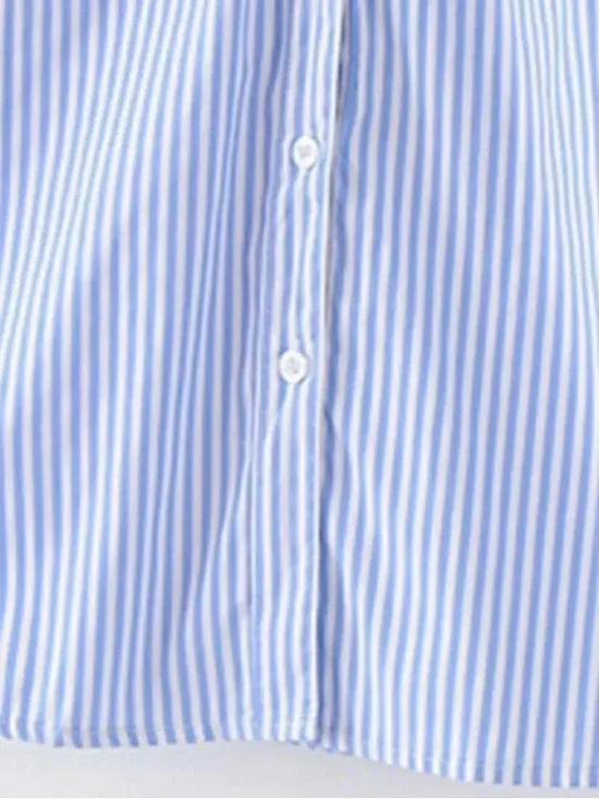 SHEIN Blue and White Stripe Off-Shoulder Button-Down Top - Picture 3 of 3